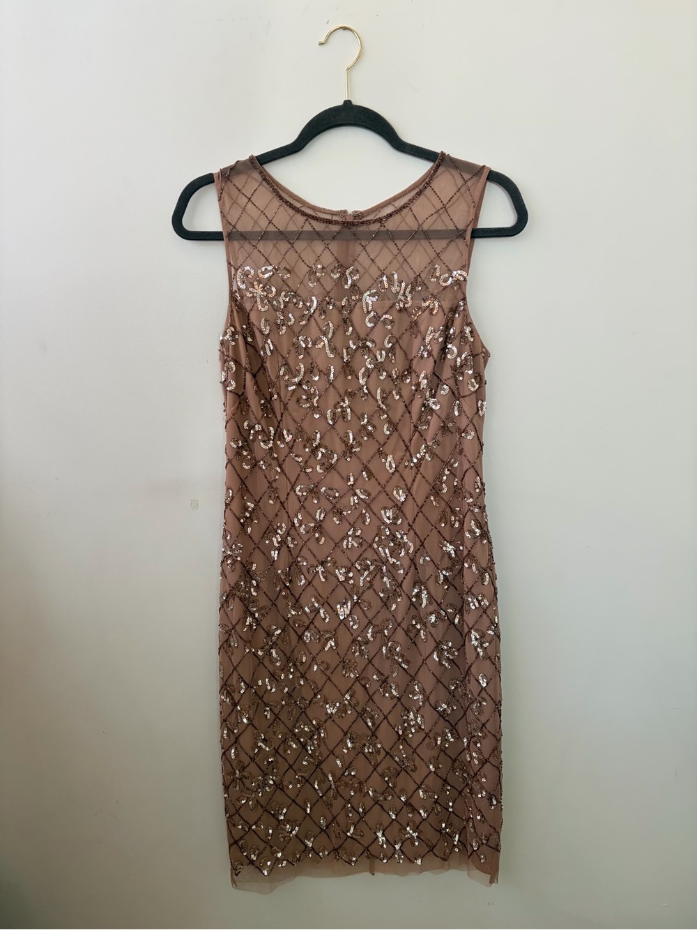 Adrianna Papell Blush Mesh & Sequin Evening Dress